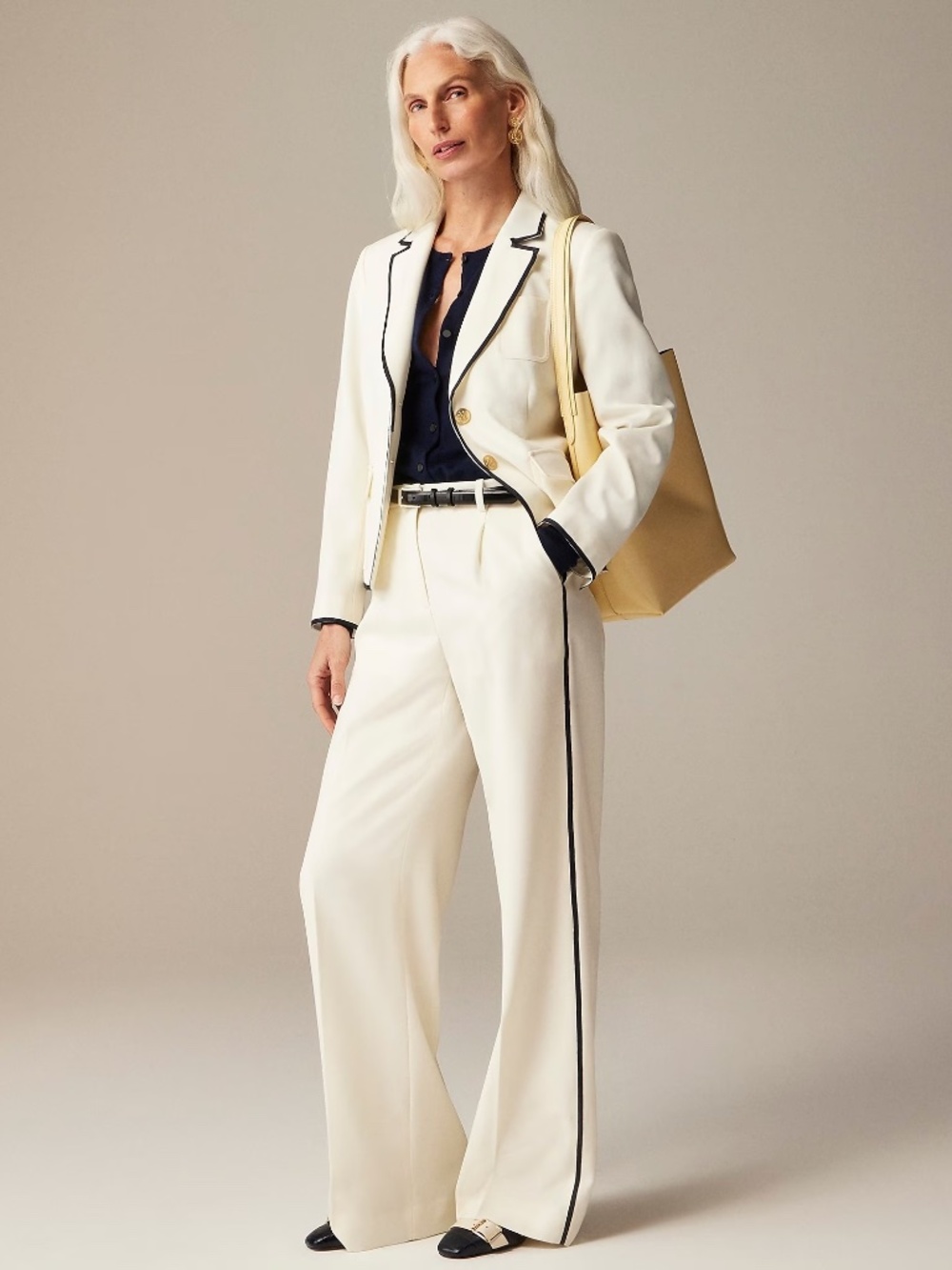 J.Crew Collection Contrast-trim Wide-leg Essential Pant in Wool Blend